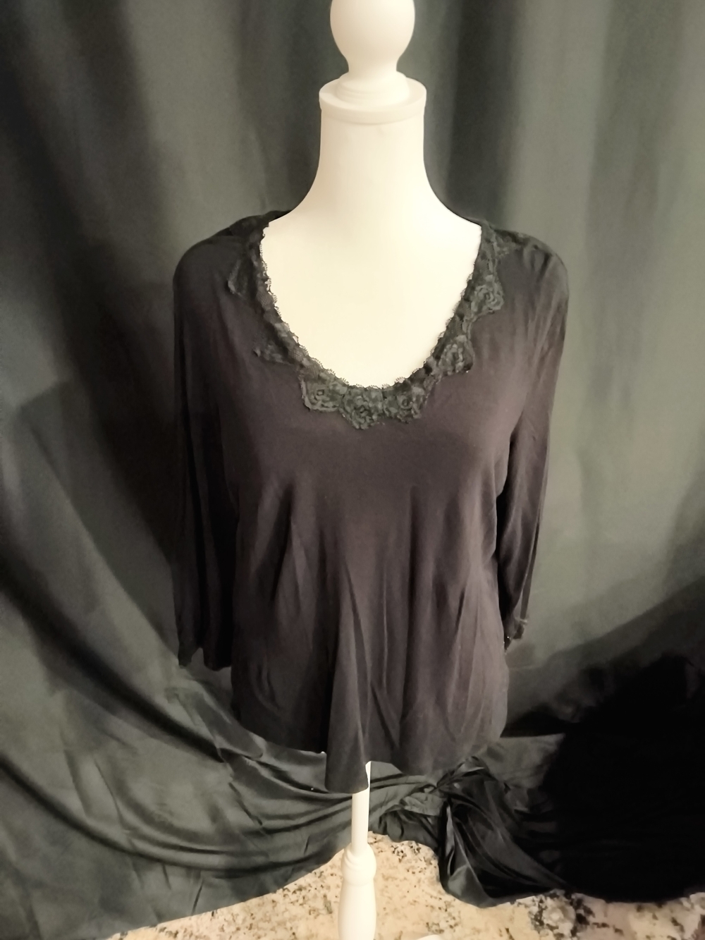 Worthington Black Lace-Trim V-Neck Top